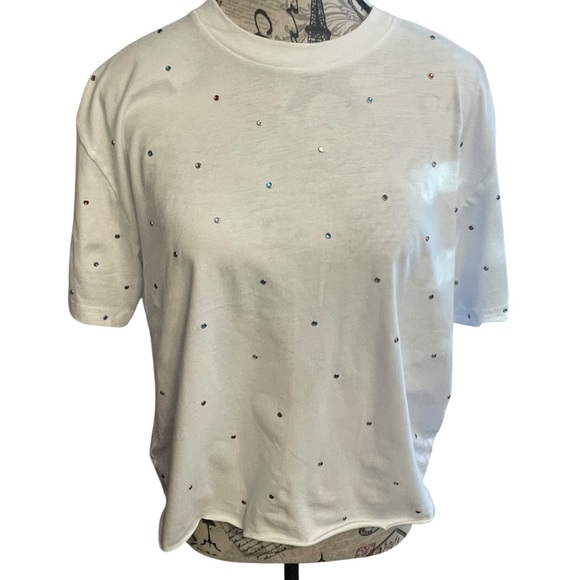 Mighty Fine Tops - Mighty Fine White Embellished Cropped Tee